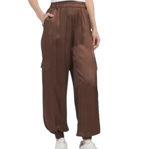 Terez New York Silk Cargo Joggers Cafe Brown Women’s Size Small
